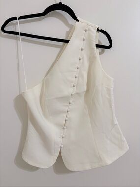 Vogue Vibes Cream One-Shoulder Button-Front Top and Pant Set